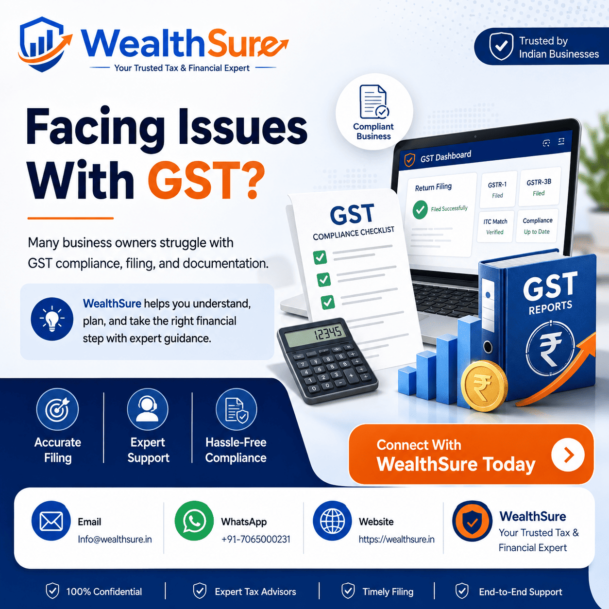 GST check guide for GSTIN, returns, input tax credit and payments by WealthSure